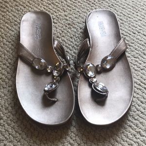 Kenneth Cole Reaction Gold Leather Jeweled Sandals